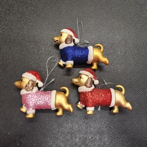 Set Of 3 Glittery Dachshund,Doxie Christmas Ornaments.